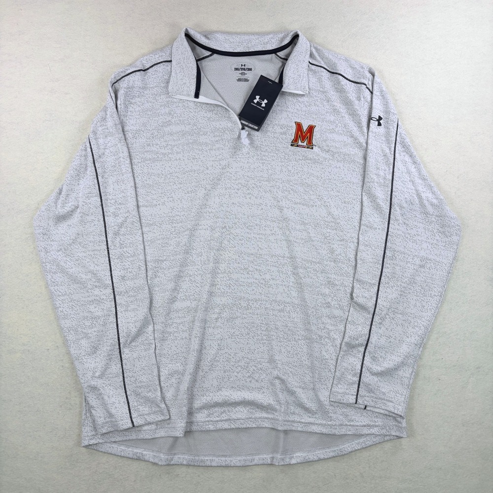 NWT! Under Armour Maryland Terrapins 1/4 Zip Pullover White Grey Mens 2XL New